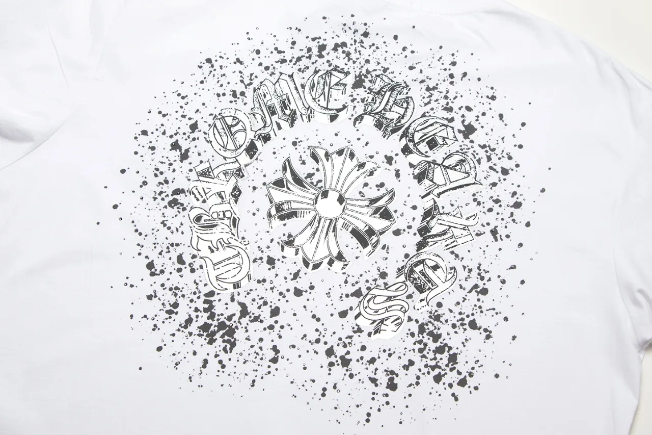 P170 Chrome Hearts Chrome Hearts Inkjet Gypsophila Hot Diamond Sanskrit Short Sleeves Size: SMLXL Color: Black White